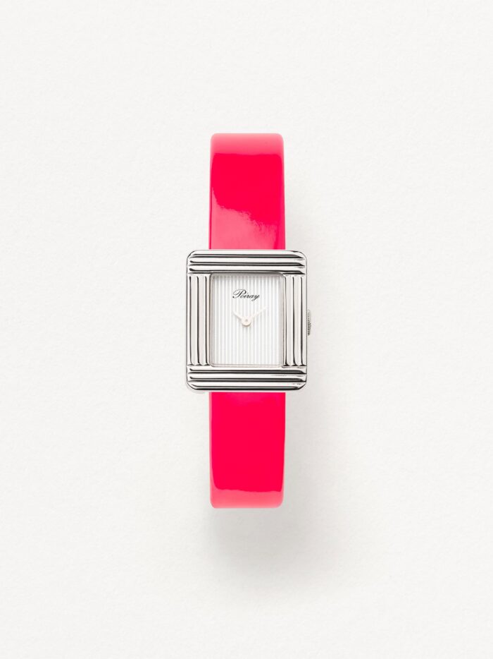 Bracelet Montre Poiray Cuir Veau Vernis Rose Fluo