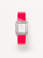 Bracelet Montre Poiray Cuir Veau Vernis Rose Fluo