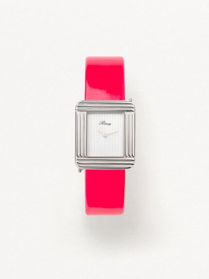 Watch Bracelet Poiray Cuir Veau Vernis Rose Fluo