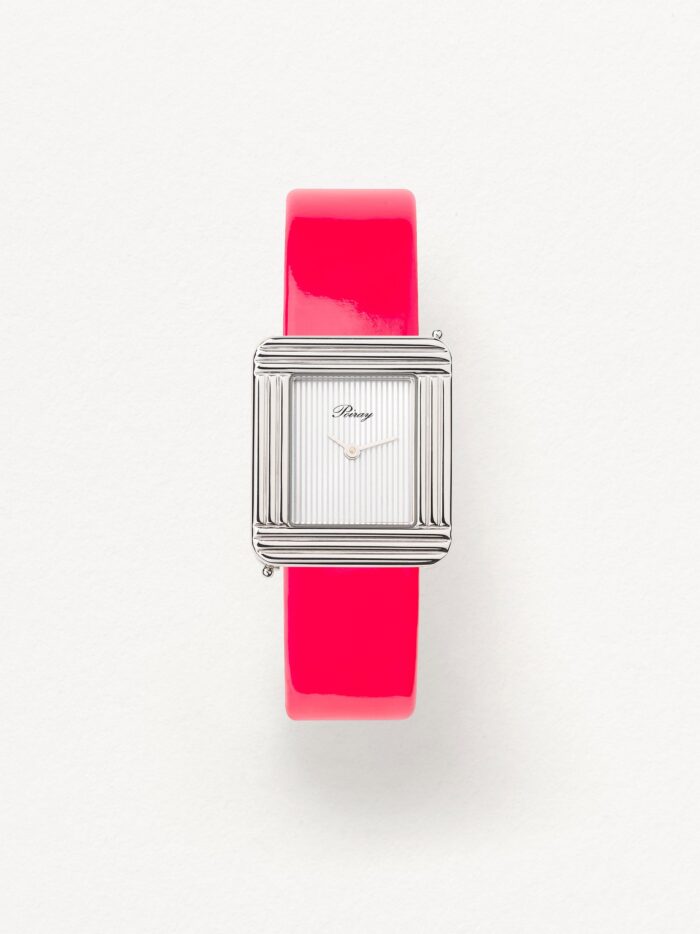 Bracelet Montre Poiray Cuir Veau Vernis Rose Fluo