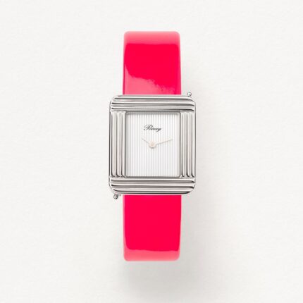 Bracelet Montre Poiray Cuir Veau Vernis Rose Fluo