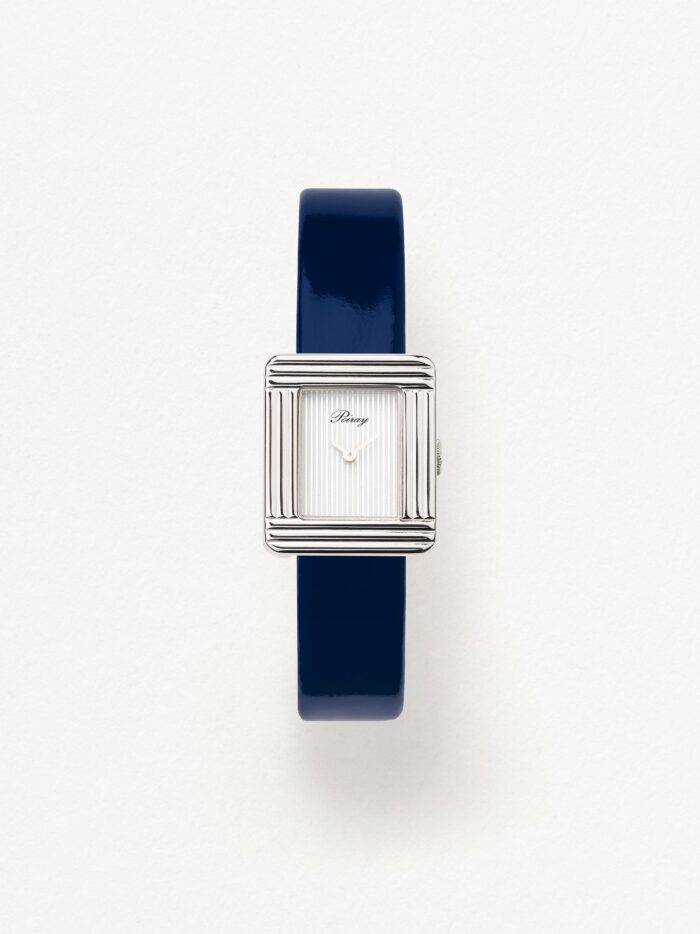 Bracelet Montre Poiray Cuir Veau Vernis Bleu Marine