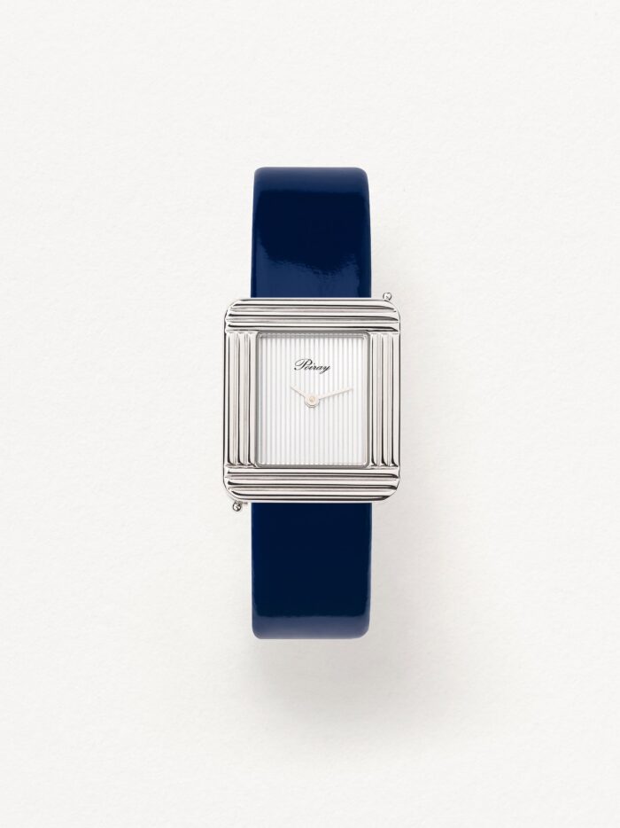 Bracelet Montre Poiray Cuir Veau Vernis Bleu Marine