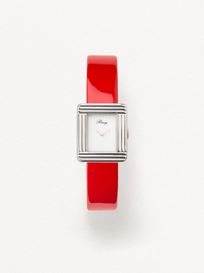 Bracelet Montre Poiray Cuir Veau Vernis Rouge