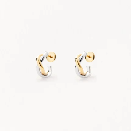 Boucles d'Oreilles Poiray Créoles Tresse Or Jaune & Or Blanc