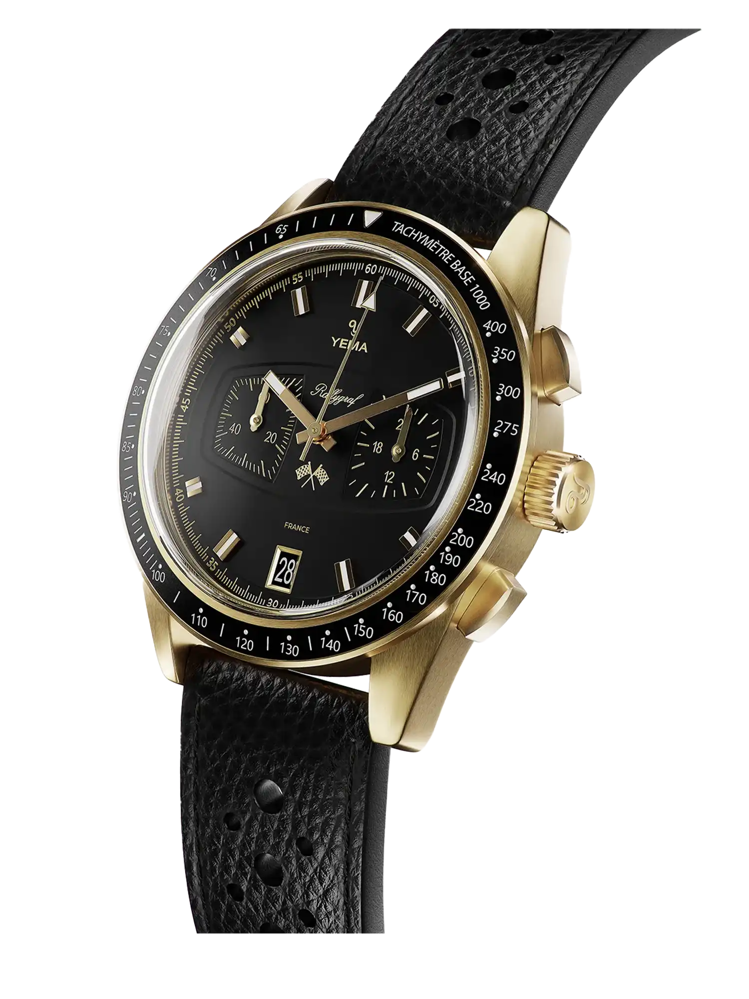 Yema Rallygraf Quartz II Watch Black Dial Leather Bracelet 40MM