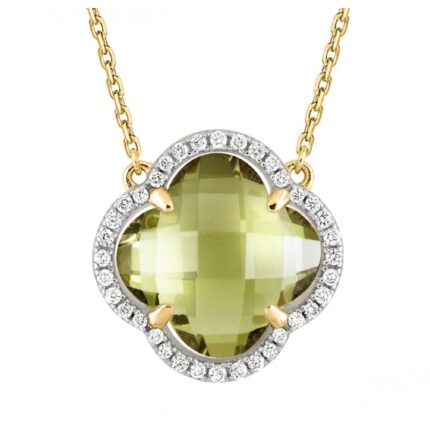 Collier Morganne Bello Victoria Diamants Quartz Olive + Diamants Or Jaune