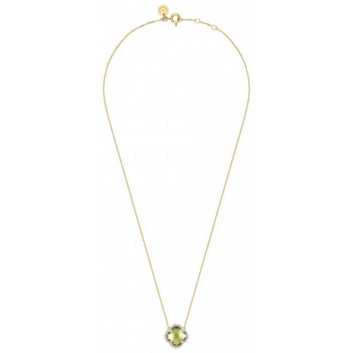 Collier Morganne Bello Victoria Diamants Quartz Olive + Diamants Or Jaune