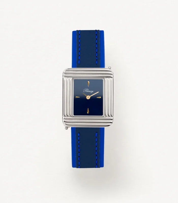 Montre Poiray Ma Première Acier Cadran Bleu Bracelet Cuir