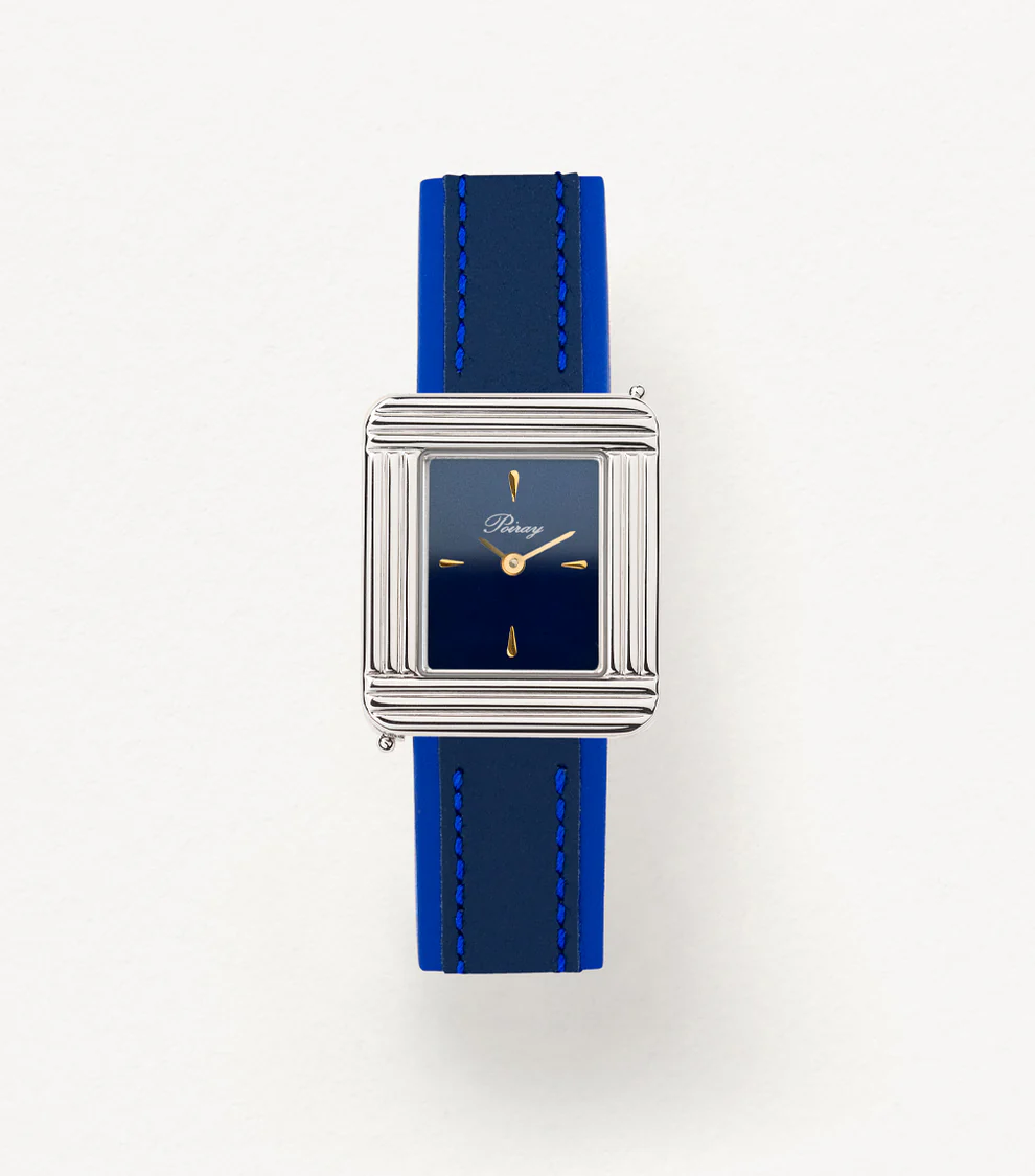 Poiray Ma Première Steel Watch Blue Dial Leather Bracelet