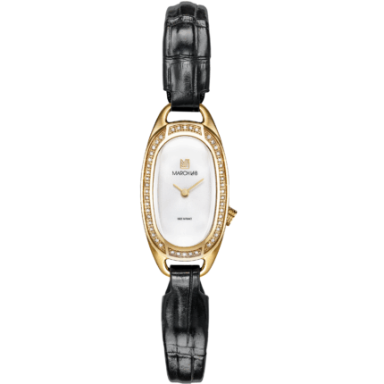 Montre MARCH LA.B Oblongue Diamants Or 18 Carats Quartz Cadran Blanc Bracelet Cuir