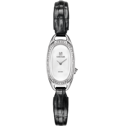 Montre MARCH LA.B Oblongue Diamants Quartz Cadran Blanc Bracelet Cuir