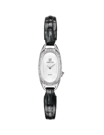 Montre MARCH LA.B Oblongue Diamants Quartz Cadran Blanc Bracelet Cuir