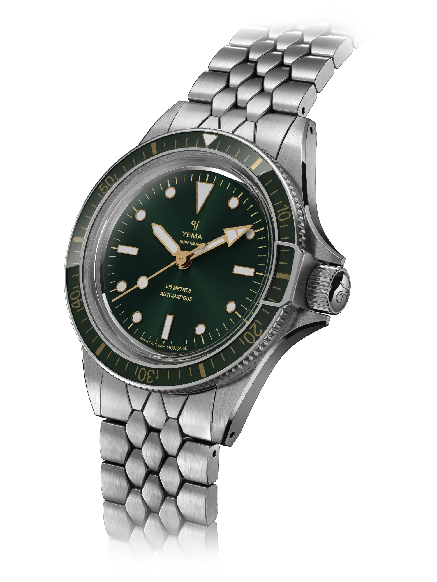 Yema Superman Gilt CMM.10 Auto Green Dial 39MM Steel Bracelet Watch