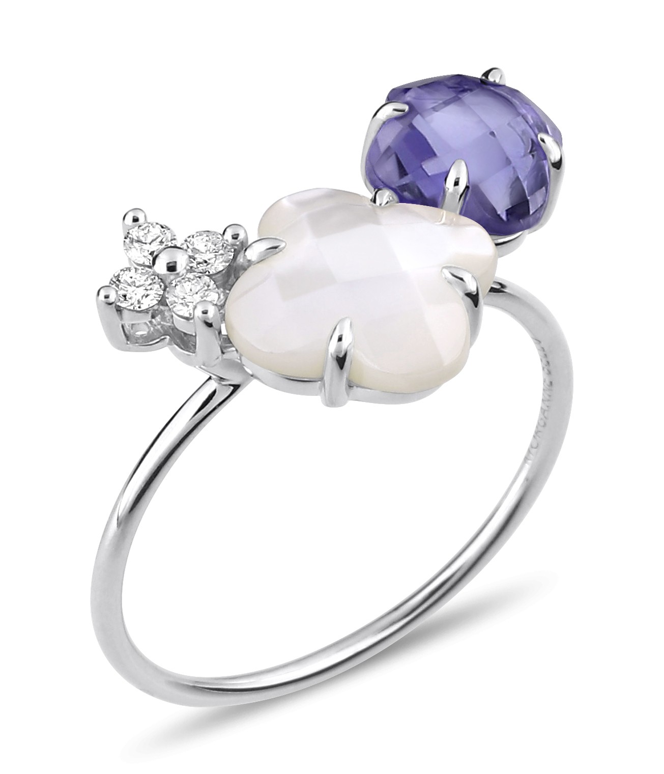 Morganne Bello Bouquet Iolite and White Mother-of-Pearl &amp; White Gold Diamonds Ring