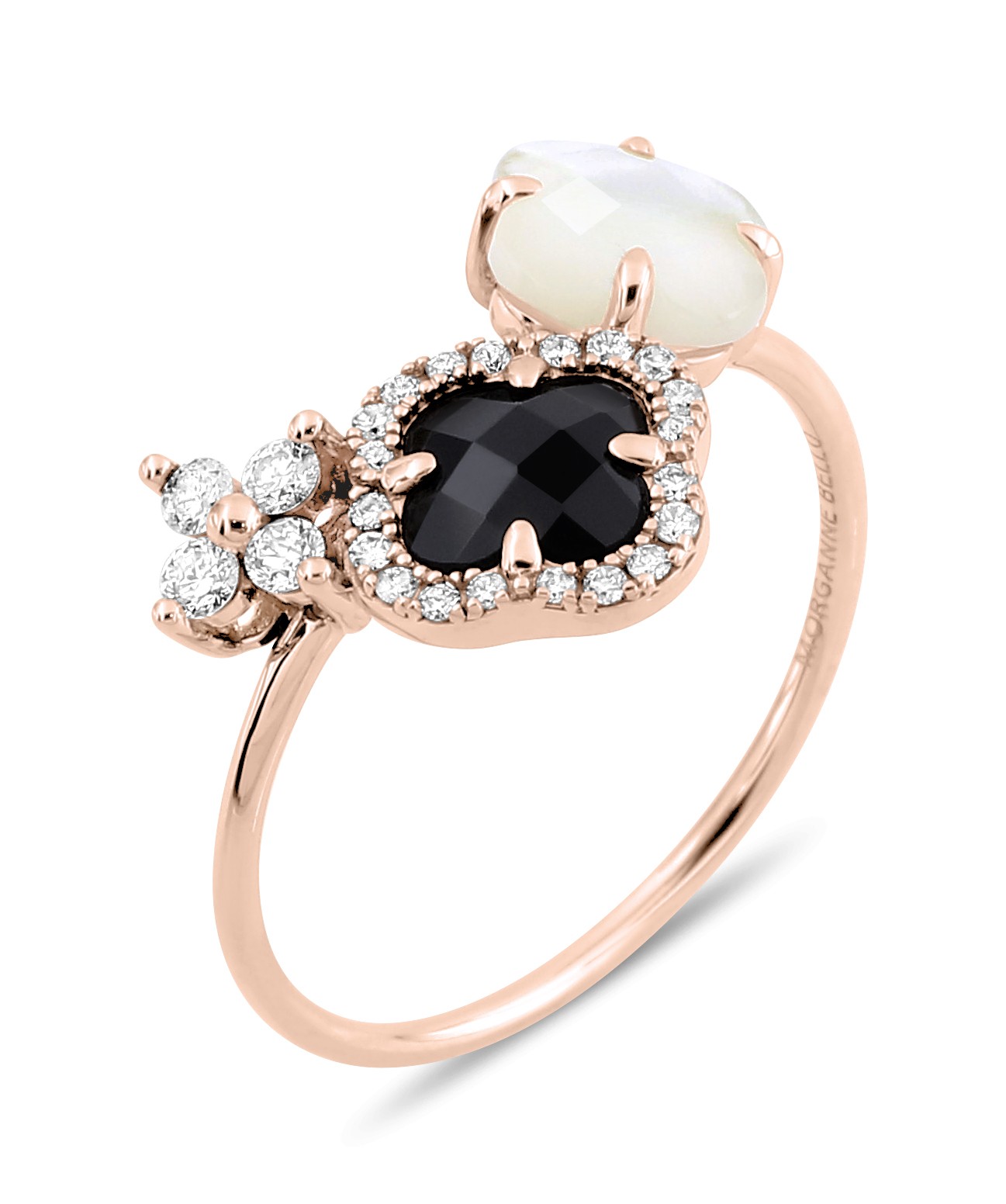 Morganne Bello Bouquet Onyx and White Mother-of-Pearl &amp; Rose Gold Diamonds Ring