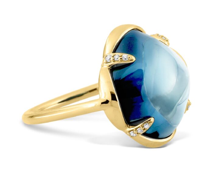 Bague Morganne Bello Songe Topaze Blue London et Diamants Or Jaune