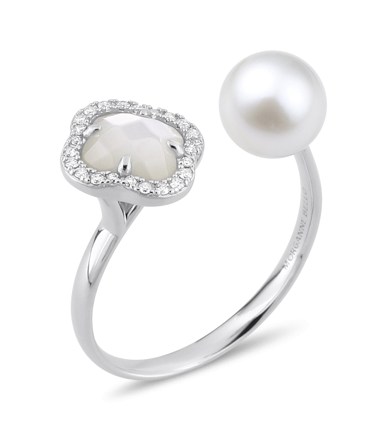 Ring Morganne Bello Victoria Pearls and White Mother-of-Pearl &amp; White Gold Diamonds