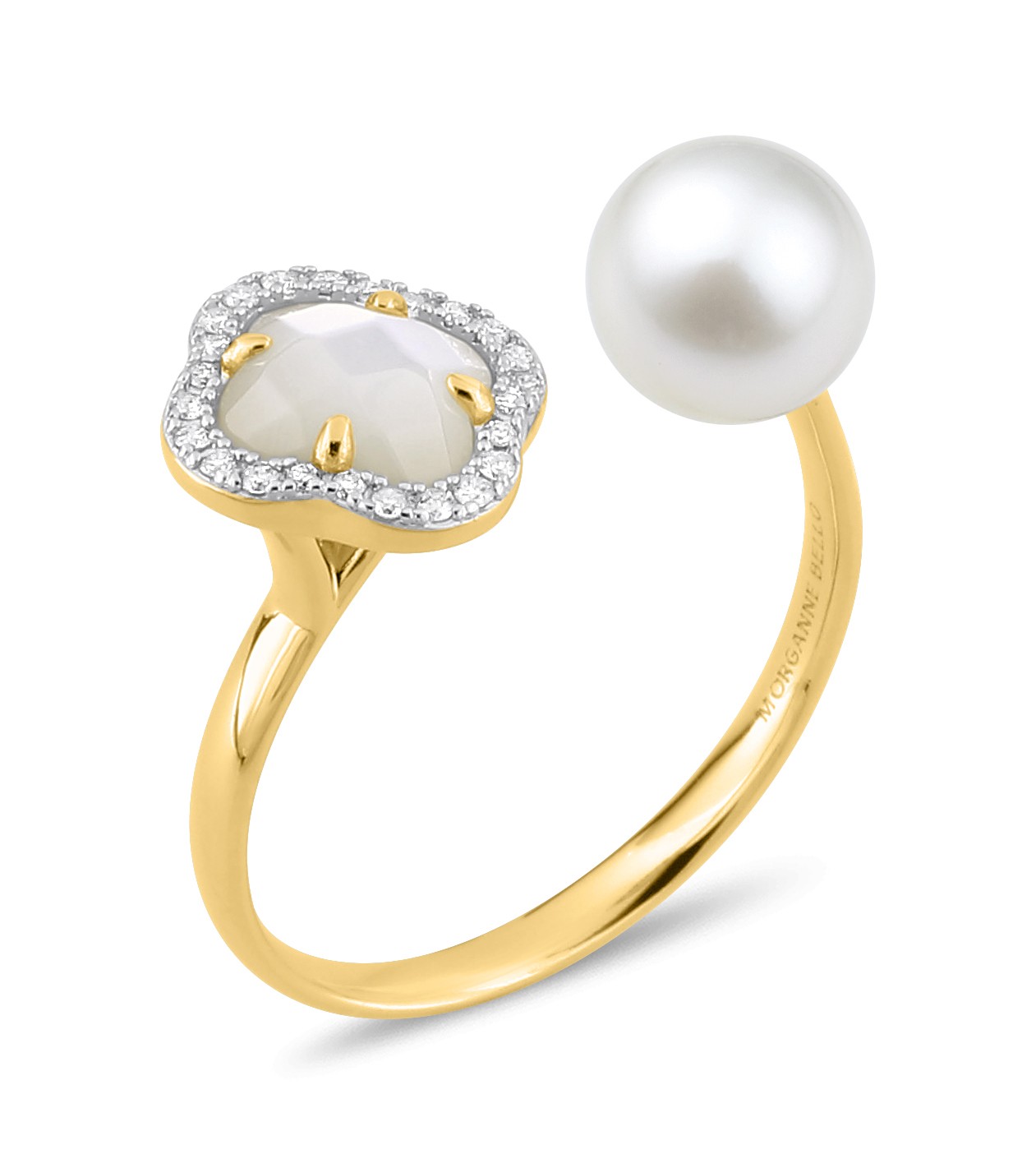 Ring Morganne Bello Victoria Pearls and White Mother-of-Pearl &amp; Yellow Gold Diamonds