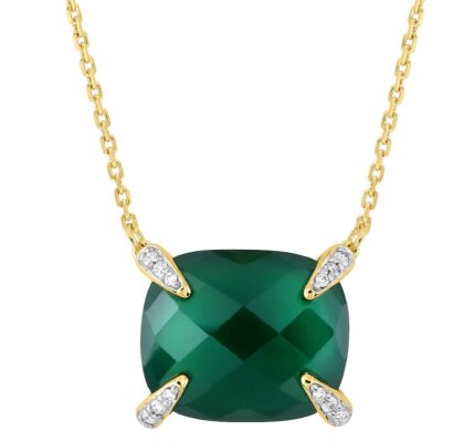 Necklace Morganne Bello Friandise Coussin Green Agate + Yellow Gold Diamonds