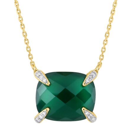 Collier Morganne Bello Friandise Coussin Agate Verte + Diamants Or Jaune