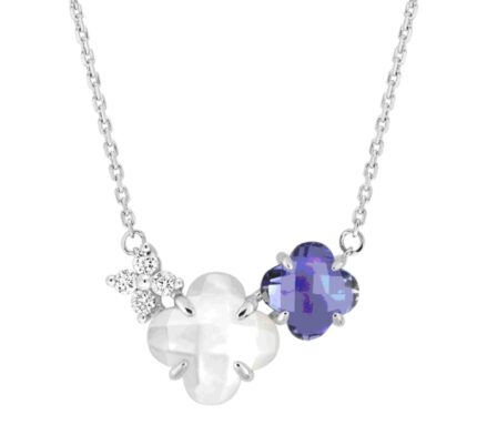 Collier Morganne Bello Bouquet Iolite et Nacre Blanche & Diamants Or Blanc