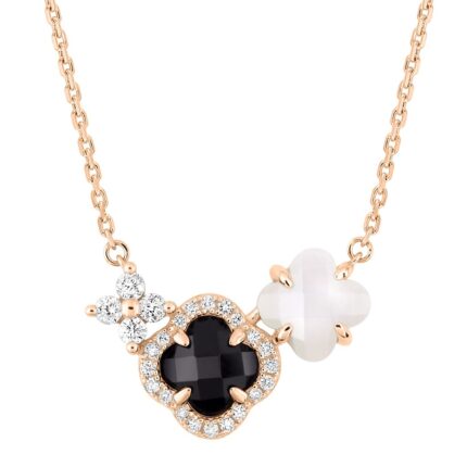 Collier Morganne Bello Bouquet Onyx et Nacre Blanche & Diamants Or Rose