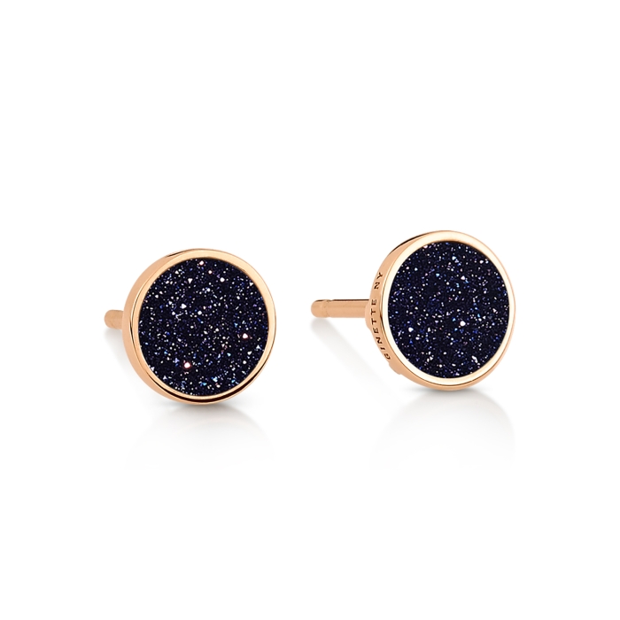 Earrings Ginette NY Ever Blue Sandstone Disc Stud Rose Gold