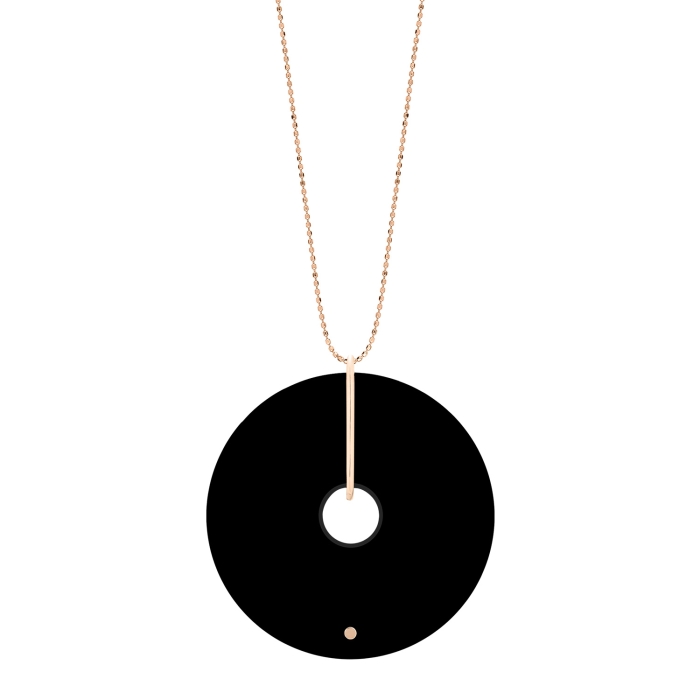 Necklace Ginette NY Donut Onyx On Chain Rose Gold