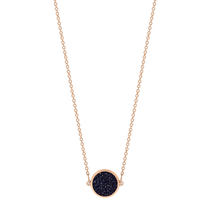 Necklace Ginette NY Midnight Mini Ever Blue Sandstone Disc on Chain Rose Gold