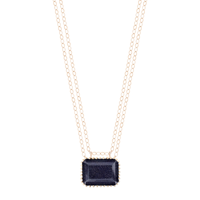 Collier Ginette NY Midnight Jumbo Blue Sandstone on Chain Or Rose