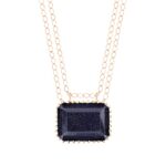 Collier Ginette NY Midnight Jumbo Blue Sandstone on Chain Or Rose