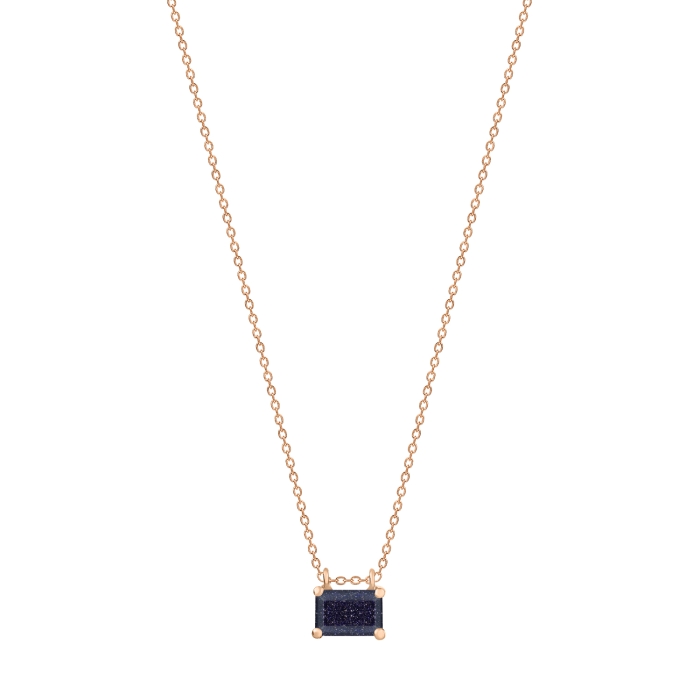 Necklace Ginette NY Midnight Mini Blue Sandstone on Chain Rose Gold