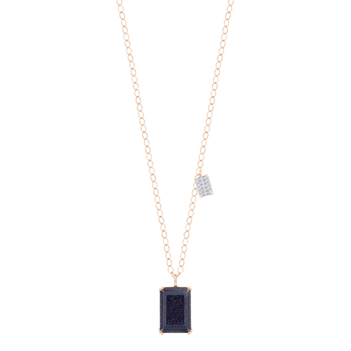 Necklace Ginette NY Duo Midnight Diamond &amp; Blue Sandstone on Chain Rose Gold