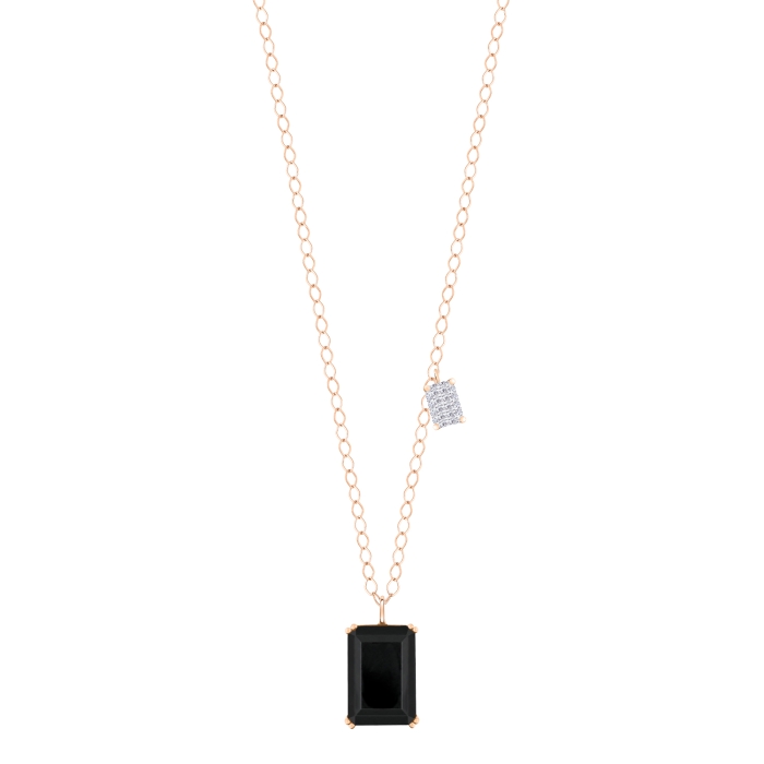 Collier Ginette NY Duo Midnight Diamond & Onyx on Chain Or Rose