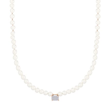 Ginette NY Midnight Mini Diamond &amp; Pearl Rose Gold Necklace