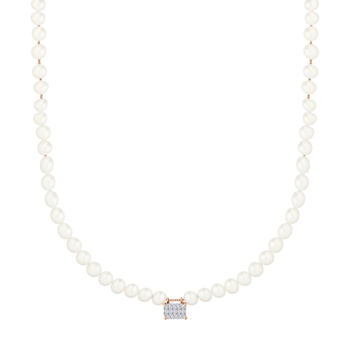 Ginette NY Midnight Mini Diamond &amp; Pearl Rose Gold Necklace