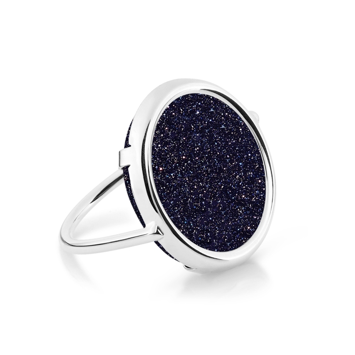 Ring Ginette NY Blue Sandstone Disc Ring White Gold