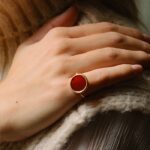 Bague Ginette NY Red Agate Baby Disc Ring Or Rose