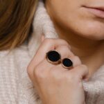 Bague Ginette NY Black Onyx Baby Disc Ring Or Rose