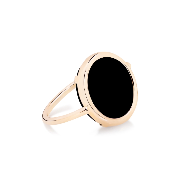 Ginette NY Black Onyx Baby Disc Ring Rose Gold