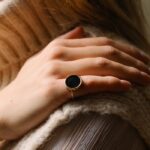 Bague Ginette NY Black Onyx Baby Disc Ring Or Rose