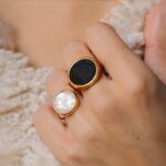 Bague Ginette NY White MOP Baby Disc Ring Or Rose