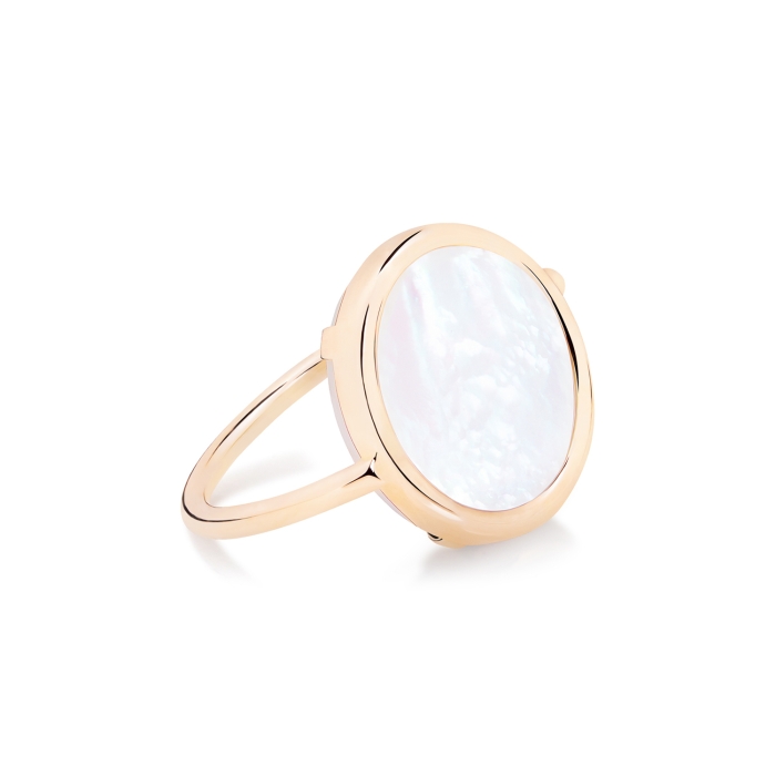 Ginette NY White MOP Baby Disc Ring Rose Gold