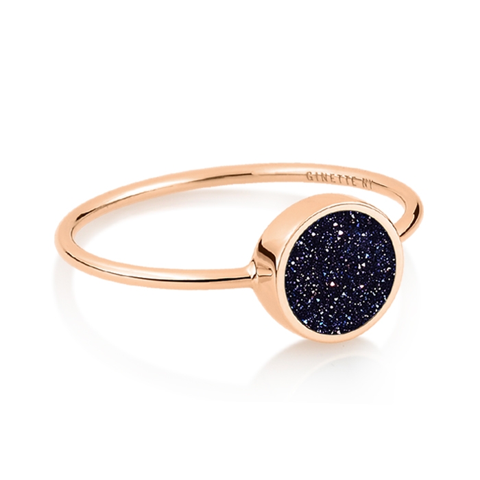 Ring Ginette NY Midnight Mini Ever Blue Sandstone Disc Rose Gold