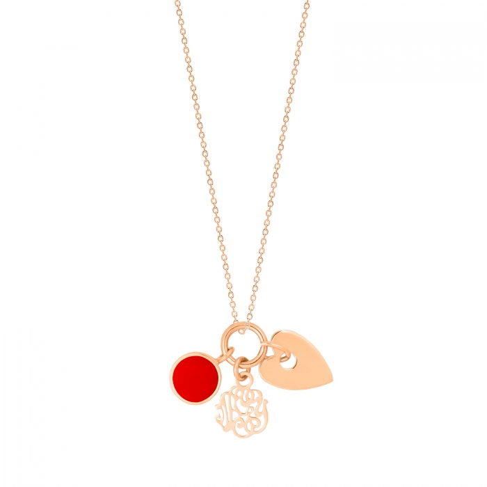 Necklace Ginette NY Twenty Coral 3 Charms On Chain Rose Gold