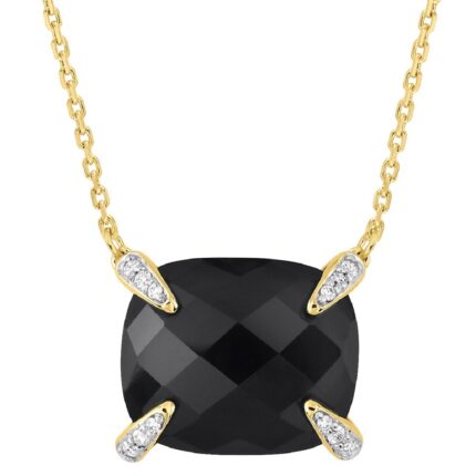Collier Morganne Bello Friandise Onyx Coussin + Diamants Or Jaune
