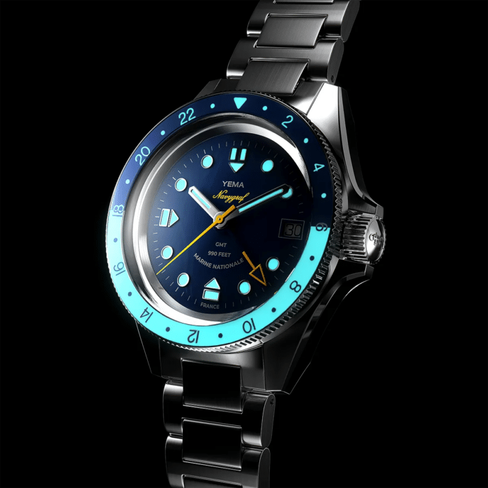 Montre Yema Navygraf Marine Nationale GMT Auto Cadran Bleu Bracelet Acier 38.5MM