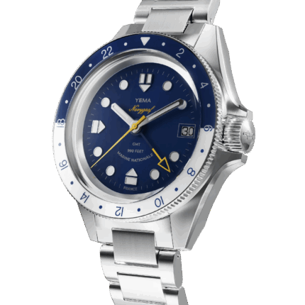Montre Yema Navygraf Marine Nationale GMT Auto Cadran Bleu Bracelet Acier 38.5MM