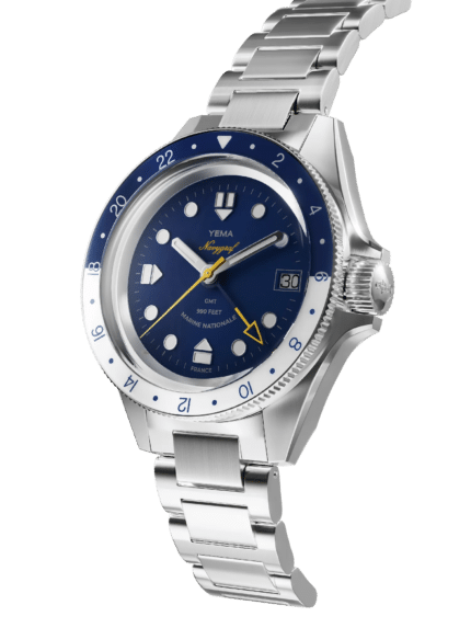 Montre Yema Navygraf Marine Nationale GMT Auto Cadran Bleu Bracelet Acier 38.5MM